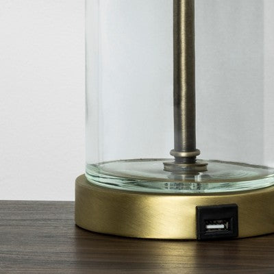  Fillable Accent With USB Table Lamp Brass - Threshold™: Modern Glass Nightstand Lamp, ETL Listed, No Bulb Included