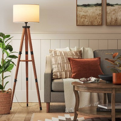  Tripod Floor Lamp With Shelf Brown Wood - Threshold™