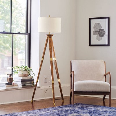  Oak Wood Tripod Floor Lamp Dark Brown - Threshold™