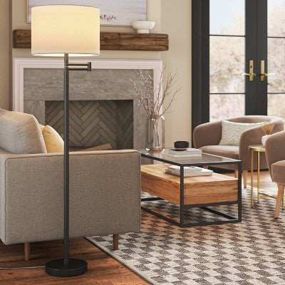  Metal Column Swing Arm Floor Lamp Black/White - Threshold™