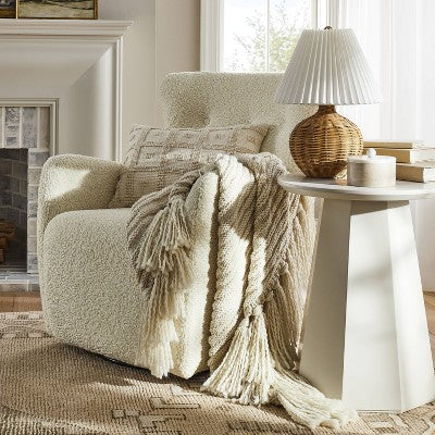  Natural Wicker Table Lamp Brown - Threshold™ Designed With Studio McGee: Chic Pleated Drum Shade, ETL Listed