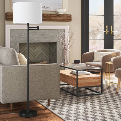  Metal Column Swing Arm Floor Lamp Black/White - Threshold™
