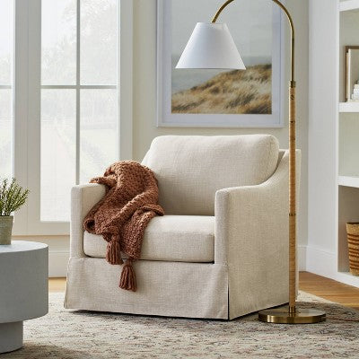  Rattan Wrap Arc Floor Lamp Brass (Includes LED Light Bulb) - Threshold™ Designed With Studio McGee
