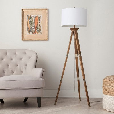  Oak Wood Tripod Floor Lamp Dark Brown - Threshold™