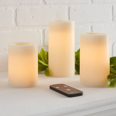  3pk 6" X 3" LED Flameless Black Wick Candle Cream - Threshold™