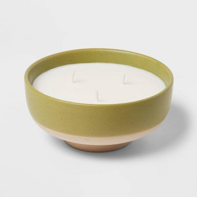  13oz Footed Textured Ceramic Dish With Dustcover Fresh Linen & Sea Salt Green - Threshold™