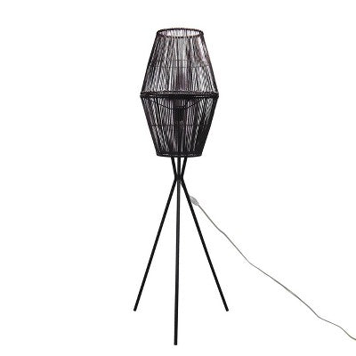 Diamond Tripod Floor Lamp Black With Rattan Shade (Includes LED Light Bulb) - Threshold™: Nautical Standing Illumination