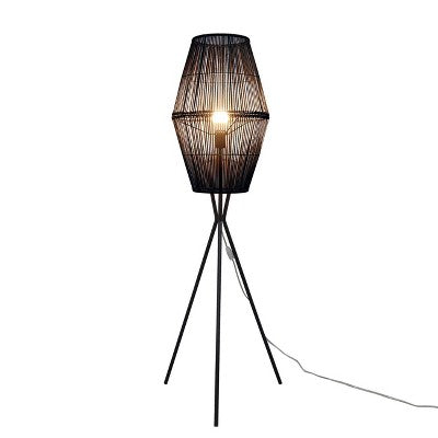  Diamond Tripod Floor Lamp Black With Rattan Shade (Includes LED Light Bulb) - Threshold™: Nautical Standing Illumination
