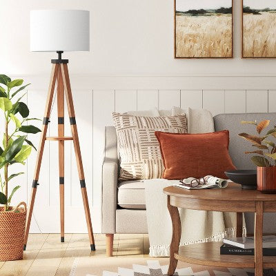  Tripod Floor Lamp With Shelf Brown Wood - Threshold™