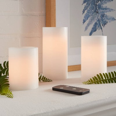 3pk 6" X 3" LED Flameless Black Wick Candles White - Threshold™