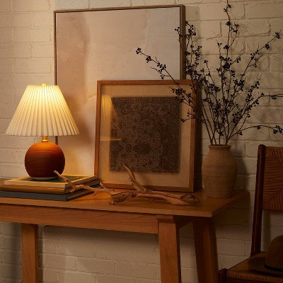  Oval Table Lamp With Pleated Shade (Includes LED Light Bulb) Red - Threshold™ Designed With Studio McGee