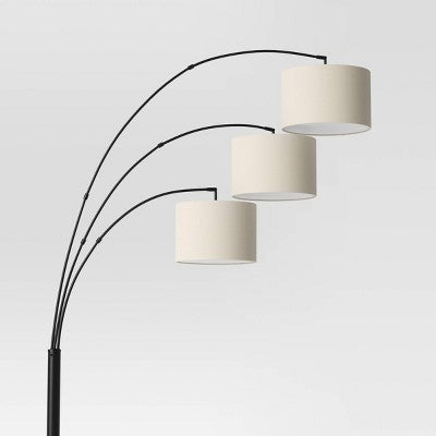  82"x56" Avenal 3-Head Shaded Arc Floor Lamp Black - Threshold™: Adjustable Standing Light For Living Room