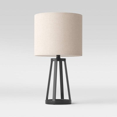  Medium Modern Industrial Assembled Table Lamp Black - Threshold™: UL Listed, Cotton-Linen Shade, Metal Body, No Bulb Included