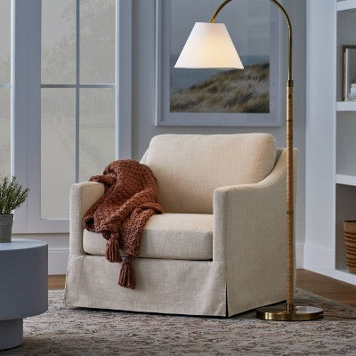  Rattan Wrap Arc Floor Lamp Brass (Includes LED Light Bulb) - Threshold™ Designed With Studio McGee