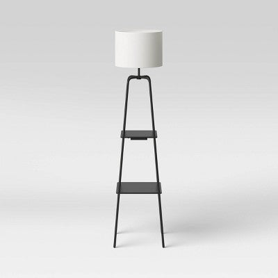  20" Etagere Power Source Shelf Floor Lamp Black Metal/Wood - Threshold™: USB Port, Modern Design
