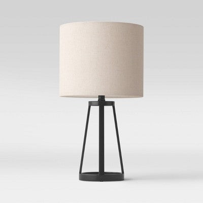  Medium Modern Industrial Assembled Table Lamp Black - Threshold™: UL Listed, Cotton-Linen Shade, Metal Body, No Bulb Included